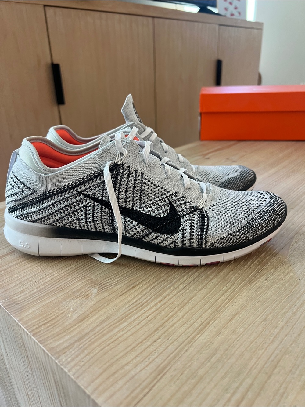 Nike Free Flyknit Running Shoes in White, Black and Coral Pink stretch trainer
